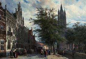 Het Gemeenlandshuis en de Oude Kerk, Delft,