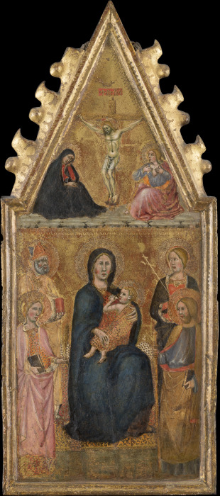 Enthroned Madonna with Child and four saints, above the Crucifixion with Mary and John Ev. van Cristoforo di Bindoccio