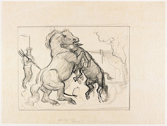 Study for Stallion and Jack Fighting van John Steuart Curry
