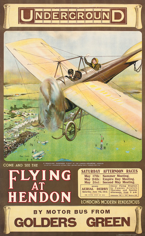 'Flying at Hendon', an advertising poster van Cyrus Cuneo