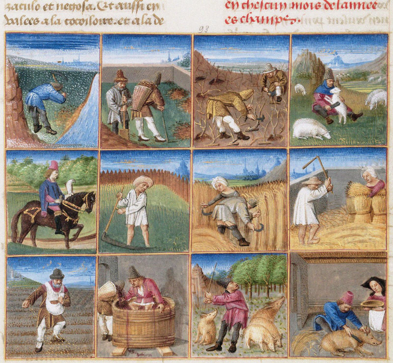 Ruralia commoda. Agricultural calendar from a manuscript of Pietro de' Crescenzi van Czech School