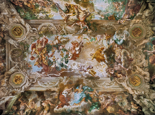 Glorification of the Reign of Pope Urban VIII (1568-1644) ceiling painting in the Great Hall van Pietro  da Cortona,