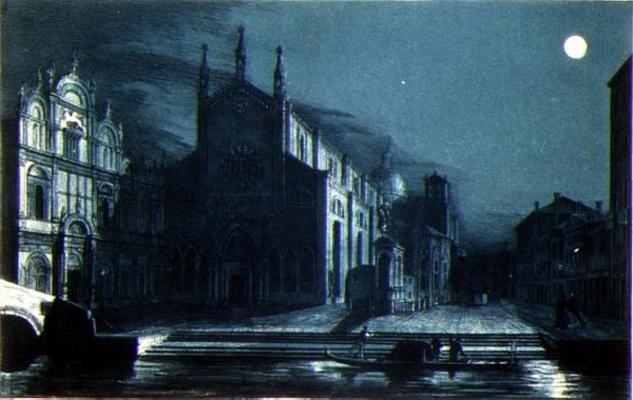 Nocturnal Scene of the Church of SS. Giovanni and Paolo, Venice, engraved by Brizeghel (litho) van Dalda