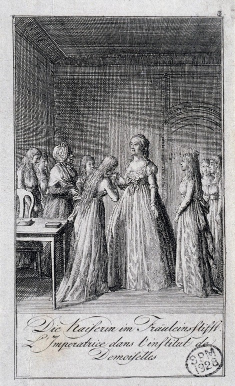 Catherine II visiting the Smolny Institute for Noble Maidens van Daniel Nikolaus Chodowiecki