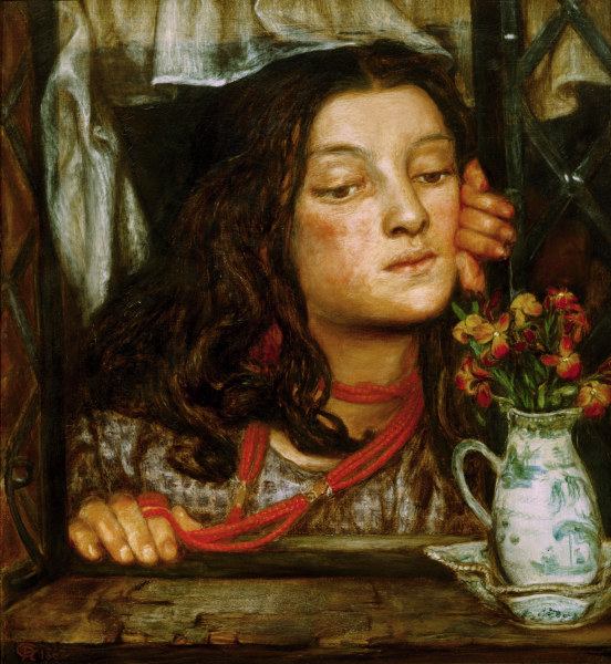 Rossetti / Girl at a lattice / Painting van Dante Gabriel Rossetti