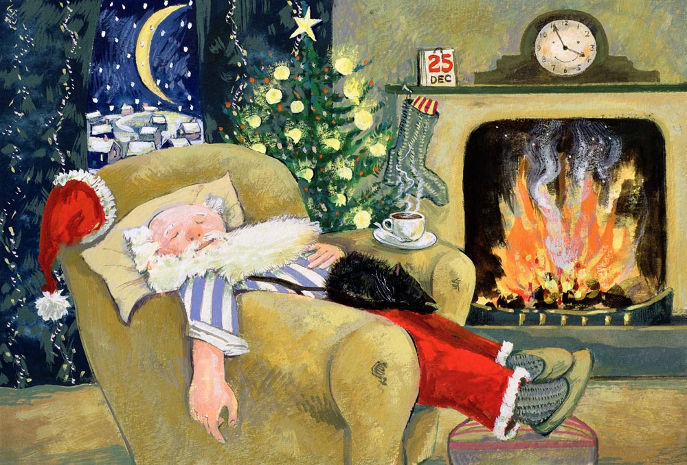 Santa sleeping by the fire, 1995  van David  Cooke