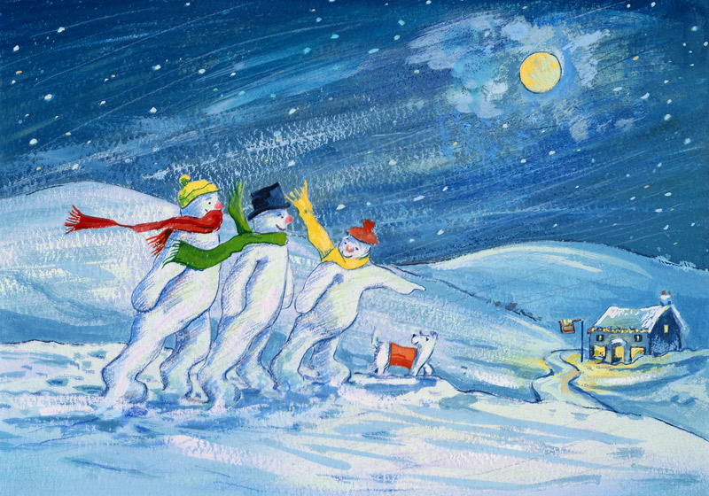 Snowmen on their way to the Pub  van David  Cooke