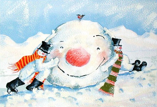 Building a Snowman (gouache on paper)  van David  Cooke