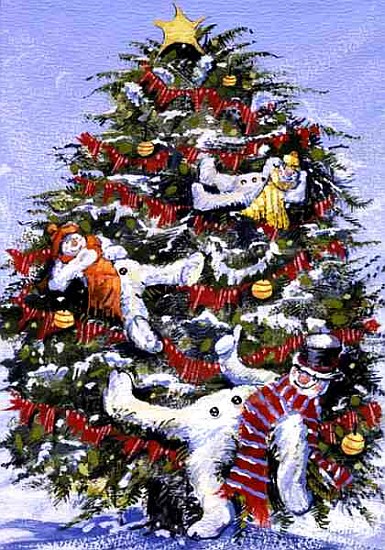 Snowmen in a Christmas Tree, 1999 (gouache on paper)  van David  Cooke