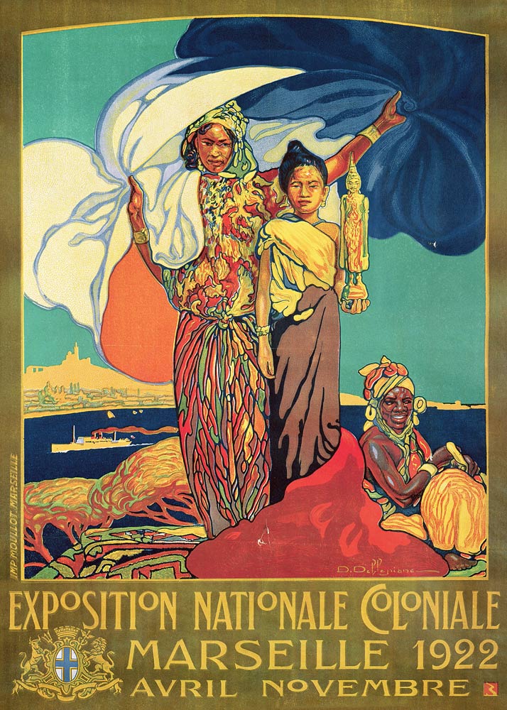 Poster advertising the 'Exposition Nationale Coloniale', Marseille van David Dellepiane