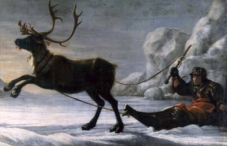 Abraham Renstirna Dressed as a Lapp and his Reindeer van David Klocker Ehrenstrahl