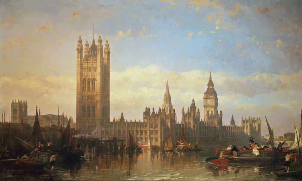 New Palace of Westminster from the River Thames van David Roberts