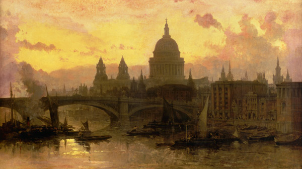 Abend über London, Blick über die Themse auf St. Pauls Cathedral van David Roberts