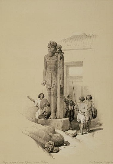 Colossus in front of the Temple of Wady Sabona, Ethiopia van David Roberts