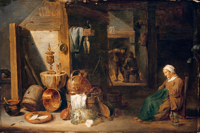 D.Teniers, Interior with a Woman. van David Teniers