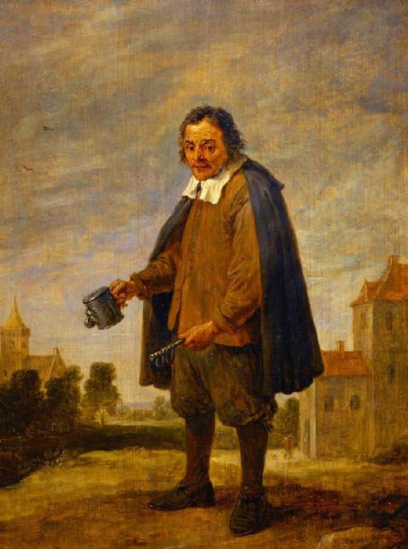 Der Sammler mit einer Rassel in der Hand van David Teniers