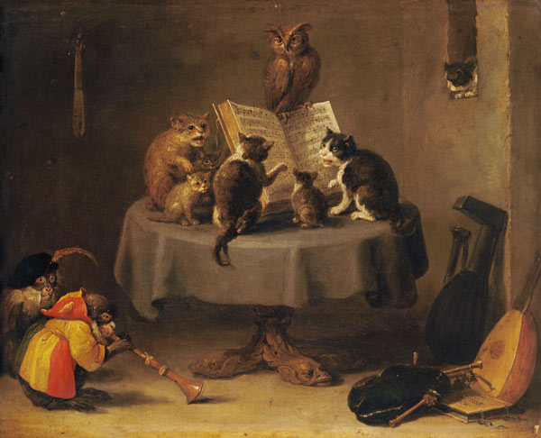 Katten en apen concert  van David Teniers