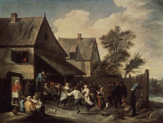 Kirmes-Tanz vor dem Wirtshaus van David Teniers