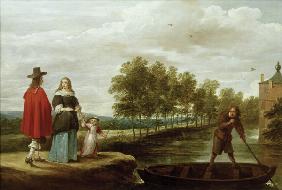 Teniers, Elegante Familie vor Überfahrt