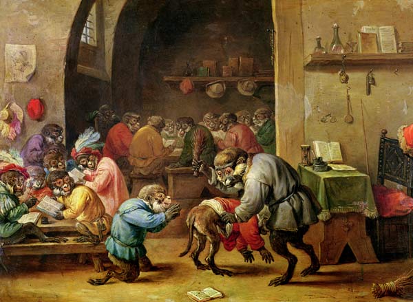 The Monkeys at School (oil on copper) van David the Younger Teniers