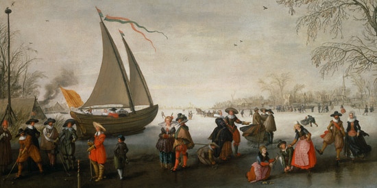 Skaters and a golf party on the ice van David Vinckboons