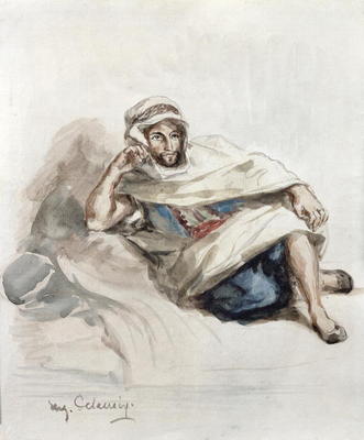 Seated Arab (w/c on paper) van Delacroix
