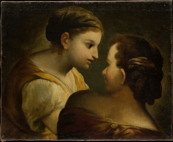 Two Girls in Conversation van Deutscher Meister des 18. Jahrhunderts