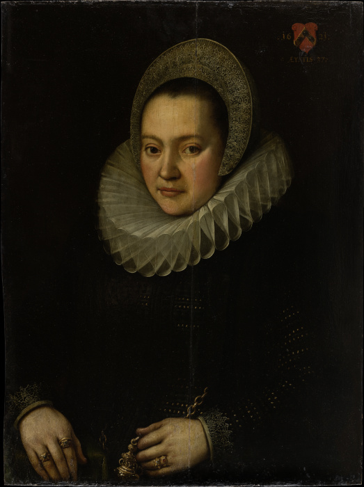 Portrait of a Woman aged 37 van Deutscher Meister von 1621