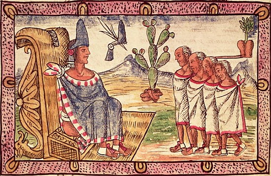 Fol.156v Montezuma II (1466-1520) and his envoys to the Spanish conquerors van Diego Duran