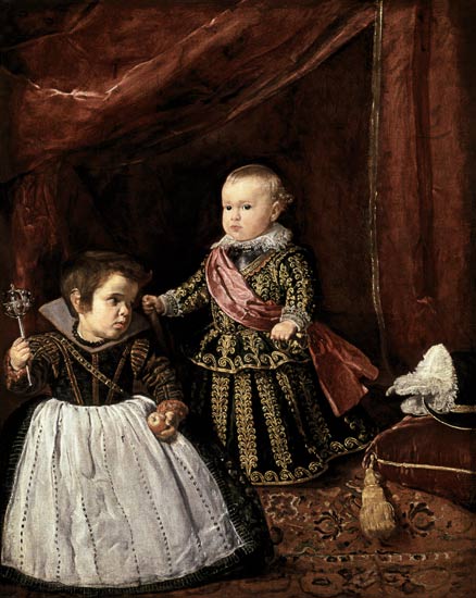 Der Infant Baltasar Carlos mit einem Zwerg van Diego Rodriguez de Silva y Velázquez