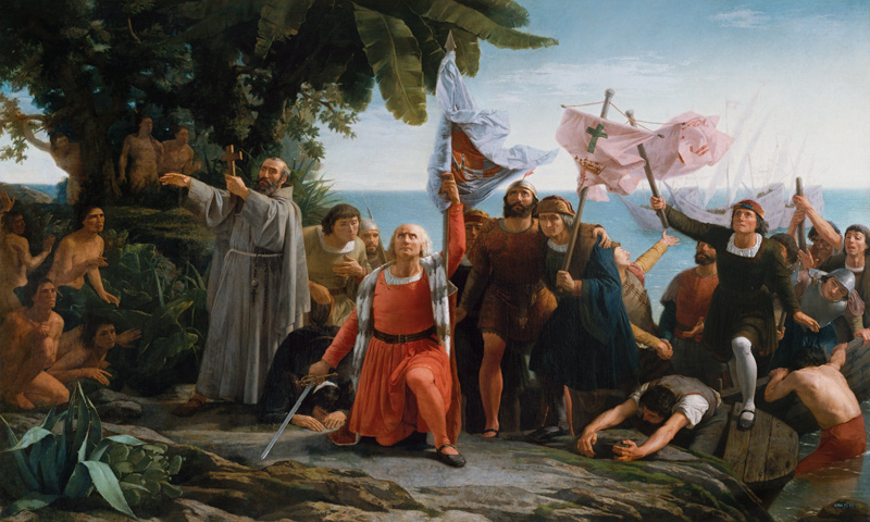 The First Landing of Christopher Columbus (1450-1506) in America van Dioscoro Teofilo de la Puebla Tolin