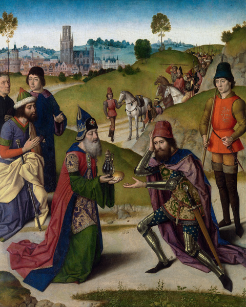 The Last Supper altarpiece: Meeting of Abraham and Melchizedek (left wing) van Dirck Bouts