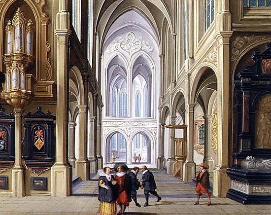 Elegant Figures in a Gothic Church, 17th century 99;interior; ecclesiatical; architecture; architect van Dirck van Deelen