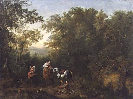 A Hawking Party in a Wooded Landscape van Dirk Maes