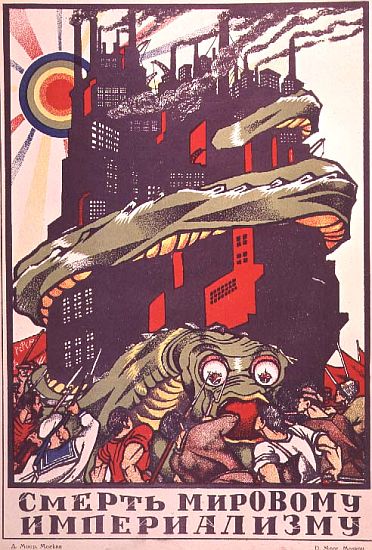 Poster depicting a monster wrapped round a city, from The Russian Revolutionary Poster by V. Polonsk van Dmitri Stahievic Moor