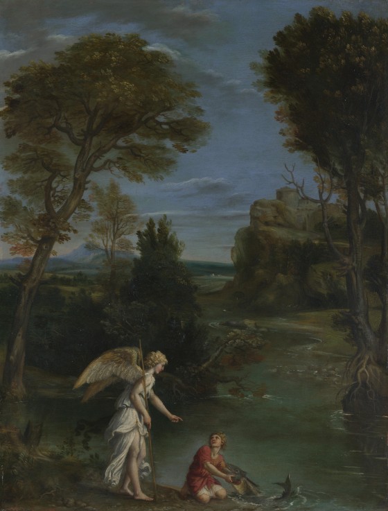 Landscape with Tobias laying hold of the Fish van Domenichino (eigentl. Domenico Zampieri)