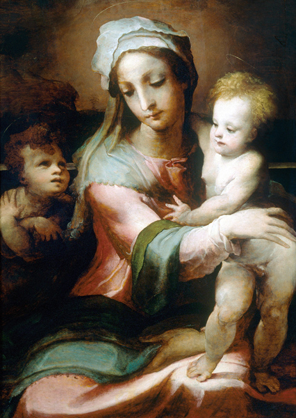 Madonna and child with infant John the Baptist van Domenico Beccafumi