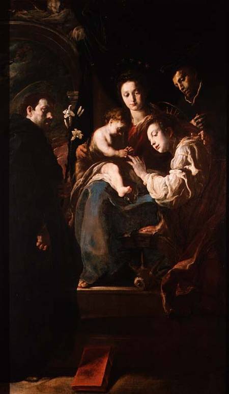 Mystical marriage of St. Catherine and the Christ Child with Peter the Martyr van Domenico Fetti