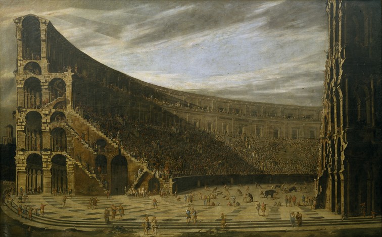 Perspective of a Roman amphitheatre van Domenico Gargiulo