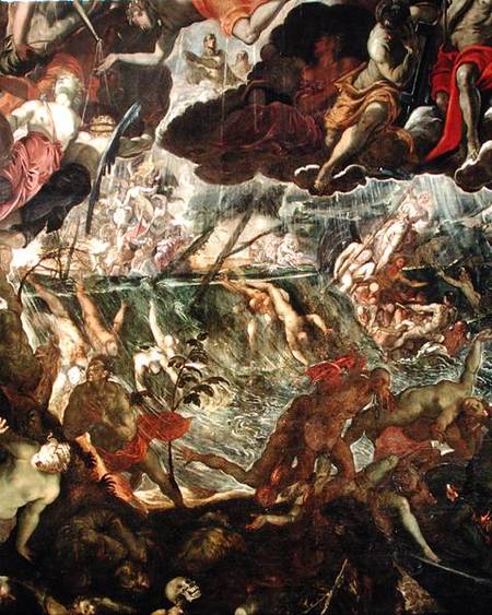 The Last Judgement, detail of the damned in the River Styx and Charon's boat full of passengers van Domenico Tintoretto