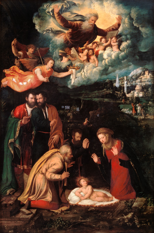 Nativity with God the Father van Dosso Dossi