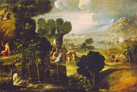 Landschaft mit Szenen aus dem Leben von Heiligen van Dosso Dossi