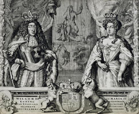 William III (1650-1702) and Mary II (1662-94), c.1688-94 (engraving) van Dutch School, (17th century)