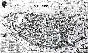 Map of Antwerp (engraving) (b/w photo)
