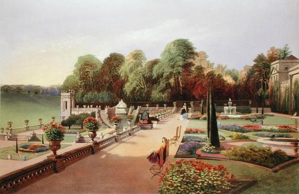 The Upper and Lower Terrace Gardens at Bowood, from 'Gardens of England', published 1857 (chromolith van E. Adveno Brooke