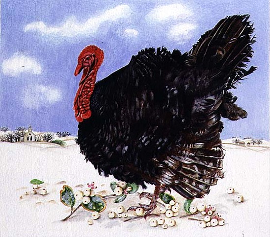 Black Turkey with Snow Berries, 1996 (acrylic on paper)  van E.B.  Watts