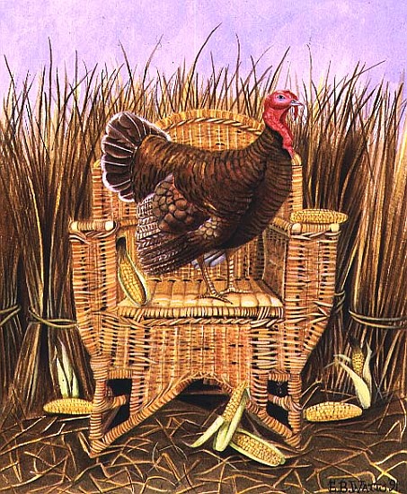 Brown Turkey on a Wicker Armchair, 1991 (acrylic)  van E.B.  Watts