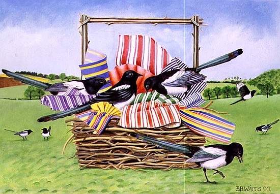 Magpies, 1990 (acrylic)  van E.B.  Watts