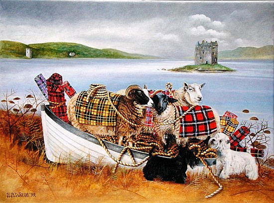 Sheep with Tartan, 1999 (acrylic on canvas)  van E.B.  Watts