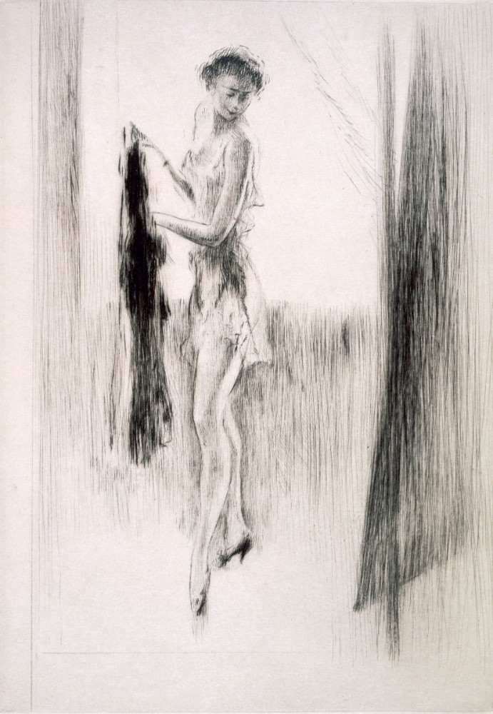 A woman dressing in front of a mirror, illustration for Mitsou by Sidonie-Gabrielle Colette van Edgar Chahine